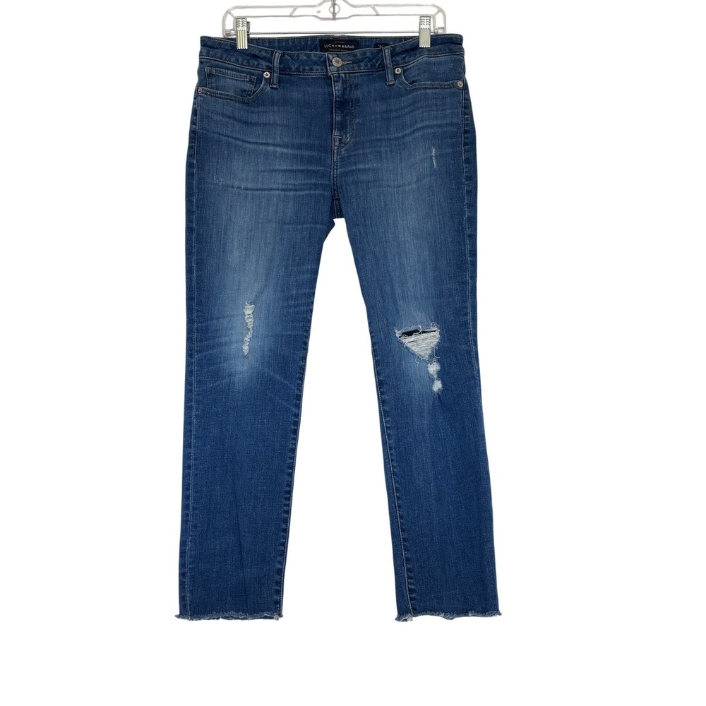 Lucky Brand Lolita Ankle Jeans 10/30 Medium Wash Distressed Raw Hem